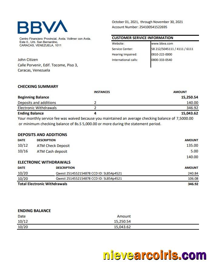 Venezuela BBVA bank excel pdf